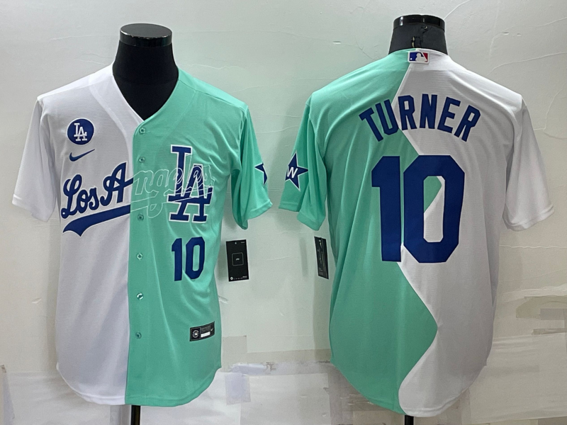 Men's Los Angeles Dodgers #10 Justin Turner 2022 All-Star White/Green Cool Base Stitched Baseball Jersey Men's Los Angeles Dodgers #10 Justin Turner 2022 All-Star White/Green Cool Base Stitched Baseball Jersey